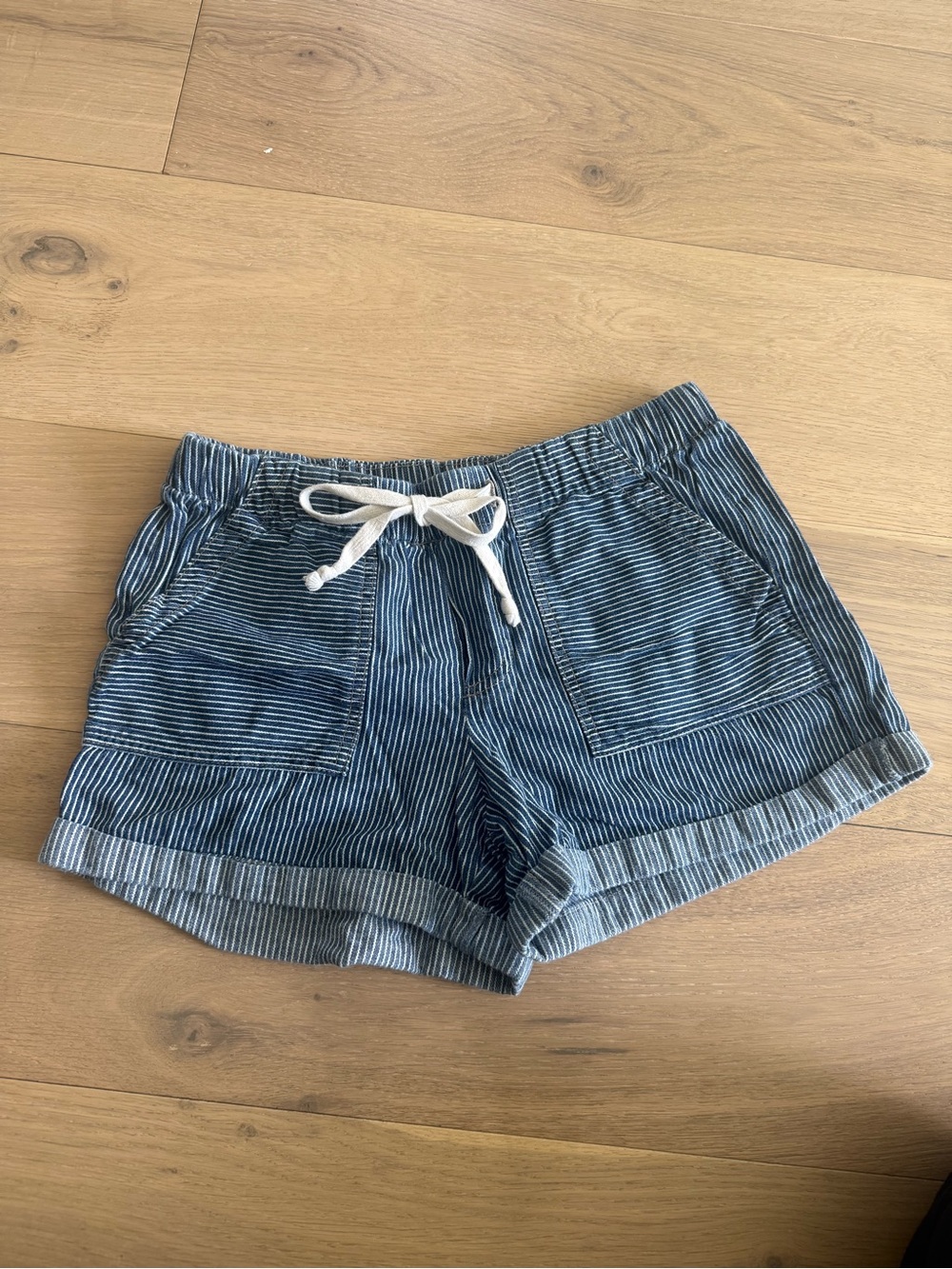 BDG Blue Cotton Striped Tie Shorts - Small